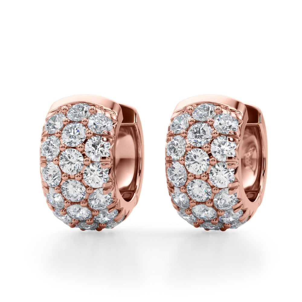 3 Row Pave Diamond Huggie Earrings