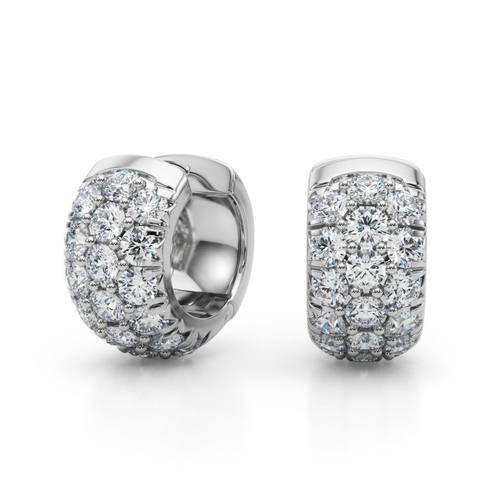 3 Row Pave Diamond Huggie Earrings