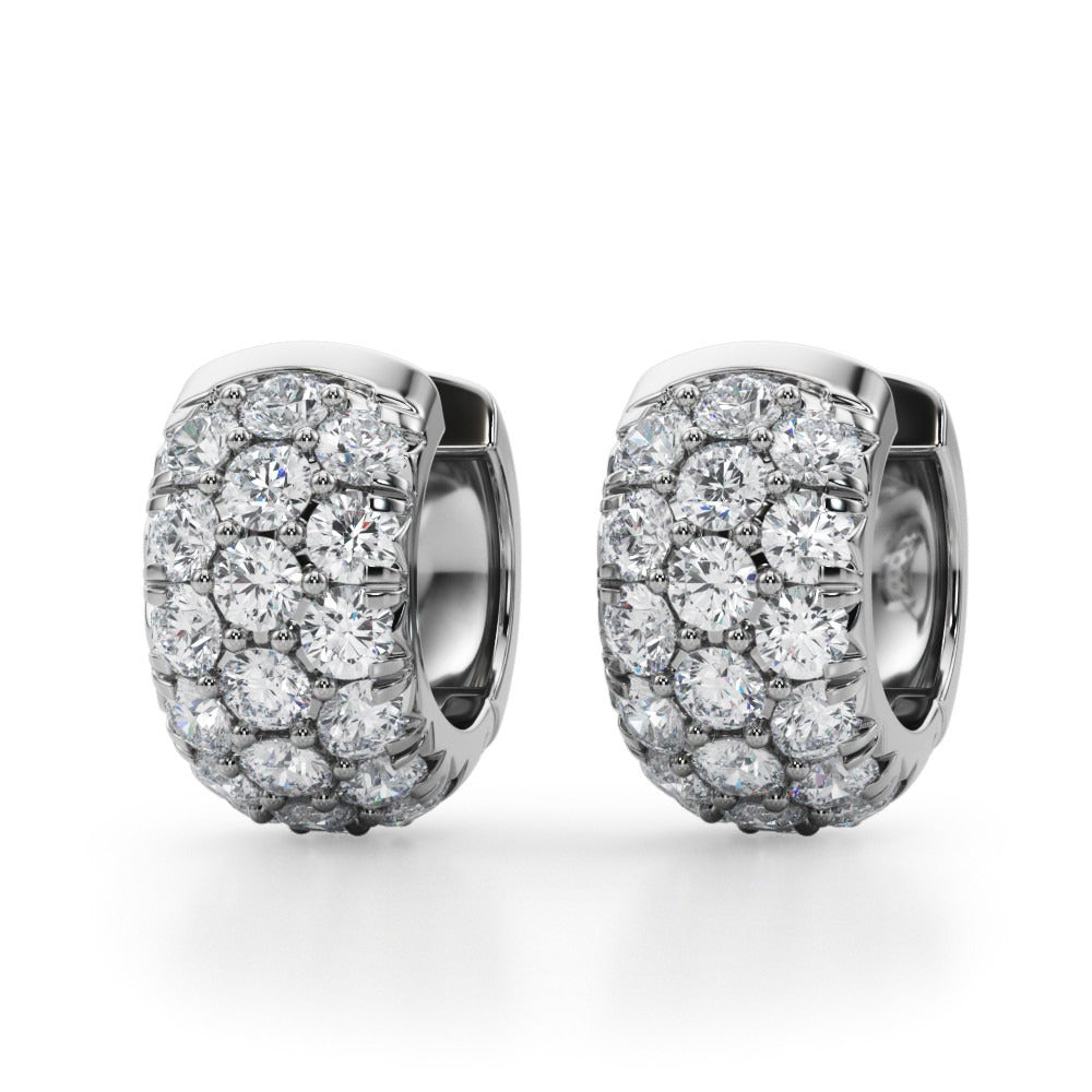 3 Row Pave Diamond Huggie Earrings