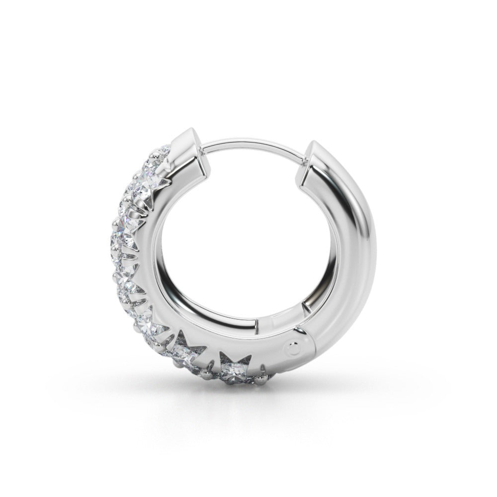 3 Row Pave Diamond Huggie Earrings