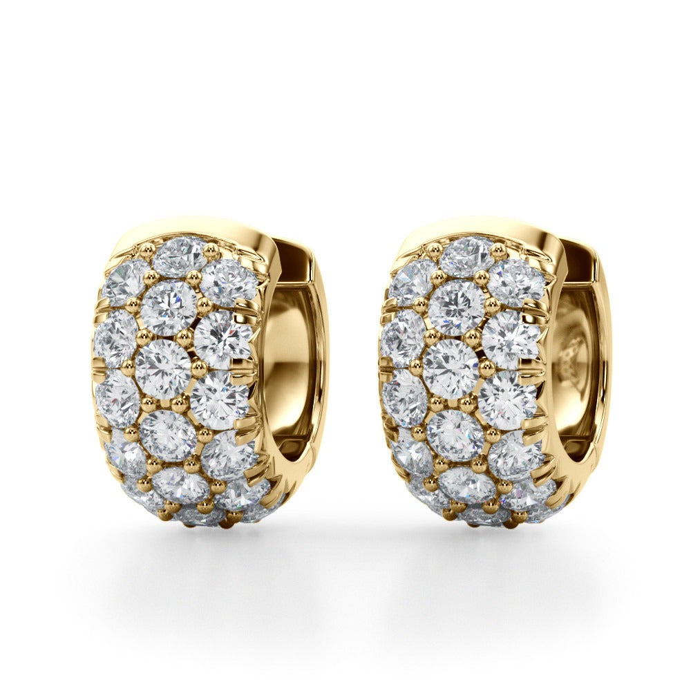 3 Row Pave Diamond Huggie Earrings