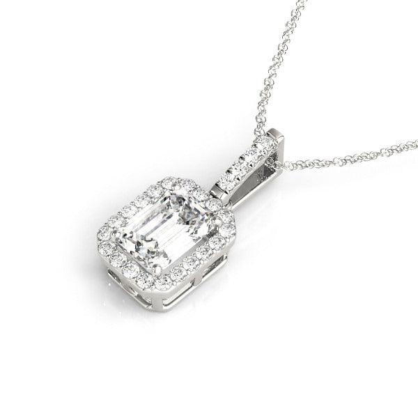 Emerald Cut Halo Diamond Pendant Necklace