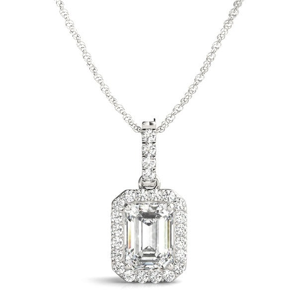 Emerald Cut Halo Diamond Pendant Necklace