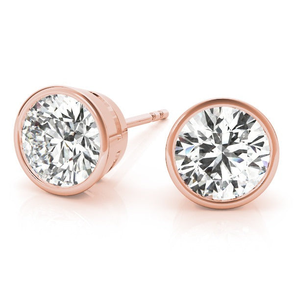 Round Cut Diamond Bezel Stud Earrings