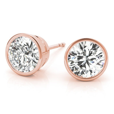 Round Cut Diamond Bezel Stud Earrings