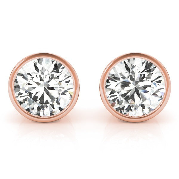 Round Cut Diamond Bezel Stud Earrings