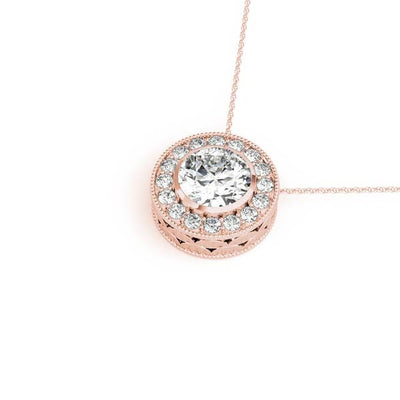 Round Brilliant Cut Halo Diamond Pendant Necklace