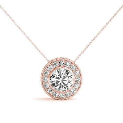 Round Brilliant Cut Halo Diamond Pendant Necklace