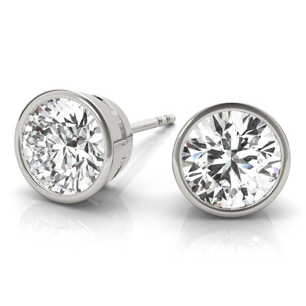 Round Cut Diamond Bezel Stud Earrings