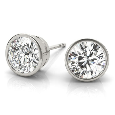 Round Cut Diamond Bezel Stud Earrings