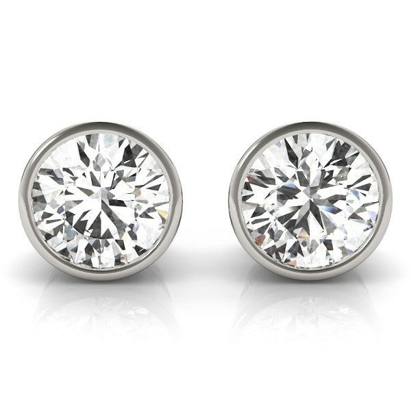 Round Cut Diamond Bezel Stud Earrings