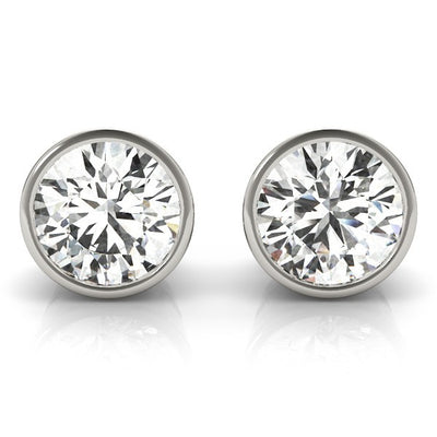 Round Cut Diamond Bezel Stud Earrings