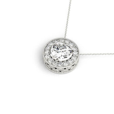 Round Brilliant Cut Halo Diamond Pendant Necklace