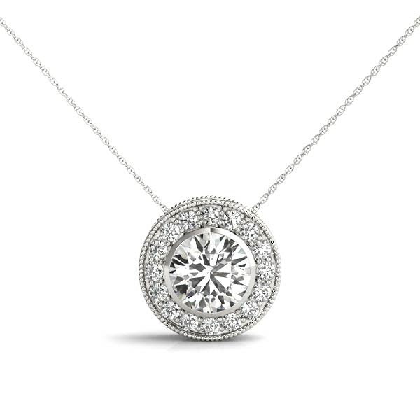 Round Brilliant Cut Halo Diamond Pendant Necklace