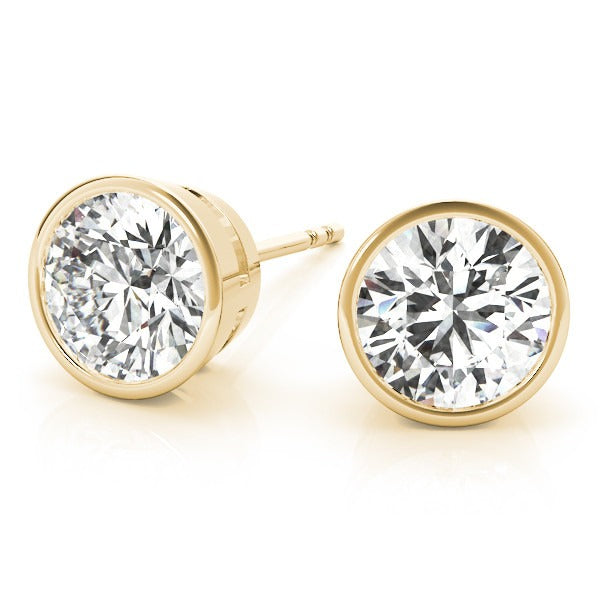 Round Cut Diamond Bezel Stud Earrings