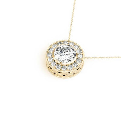 Round Brilliant Cut Halo Diamond Pendant Necklace