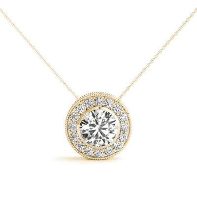 Round Brilliant Cut Halo Diamond Pendant Necklace