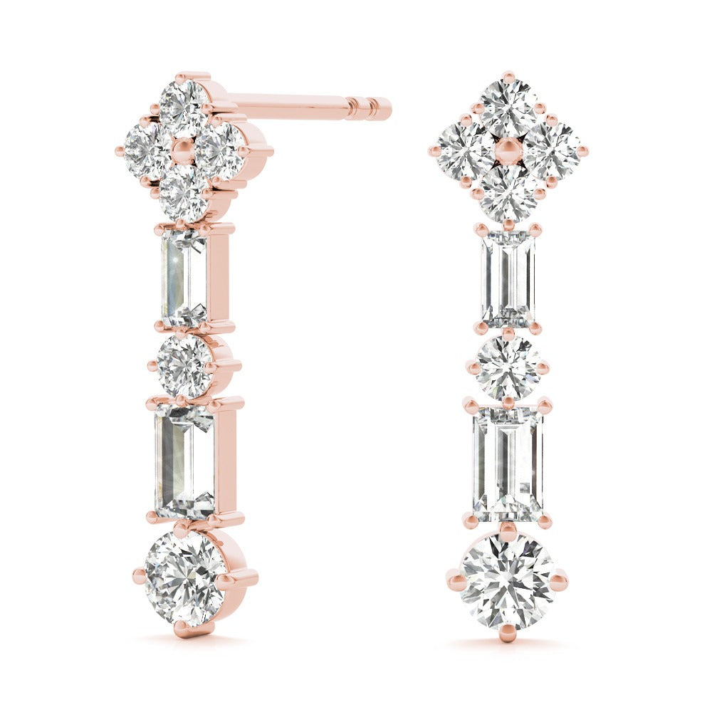 Round & Baguette Diamond Drop Earrings