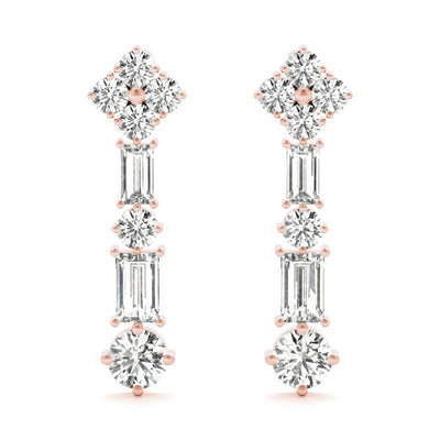 Round & Baguette Diamond Drop Earrings