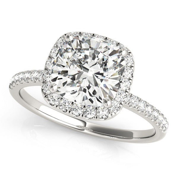 White Gold Platinum cushion cut halo engagement ring front view