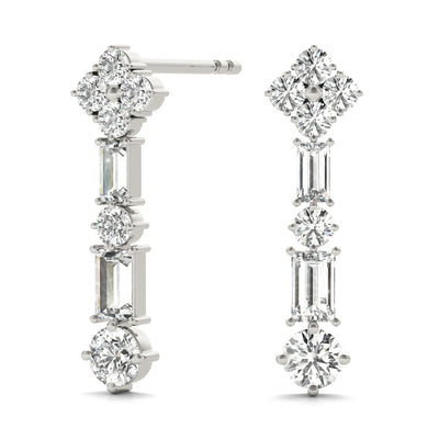 Round & Baguette Diamond Drop Earrings