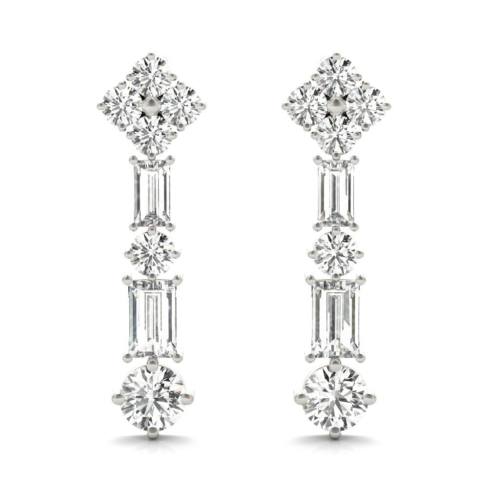 Round & Baguette Diamond Drop Earrings