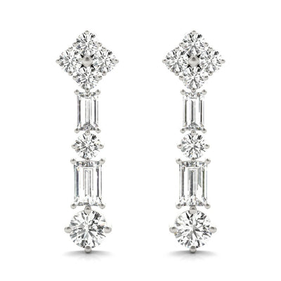 Round & Baguette Diamond Drop Earrings