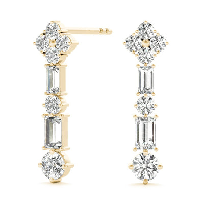 Round & Baguette Diamond Drop Earrings