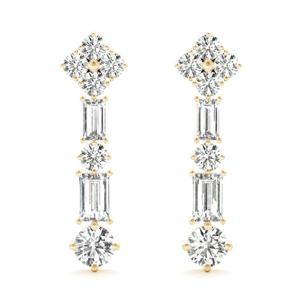 Round & Baguette Diamond Drop Earrings